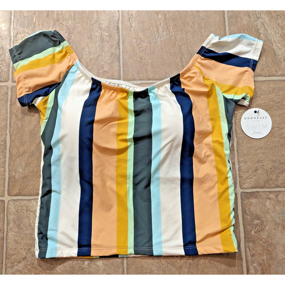 New You're Killing It Downeast Swim sz L Swimsuit Tankini top cropped striped S5 - Picture 1 of 3
